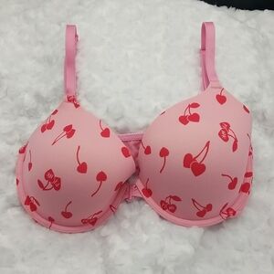PINK Victoria's Secret Pink with Red Heart Cherries 36D T-shirt Underwire Bra